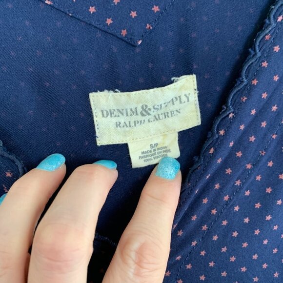 Denim & Supply Ralph Lauren Women's Star Print Navy Blue Babydoll Dress - Picture 4 of 10